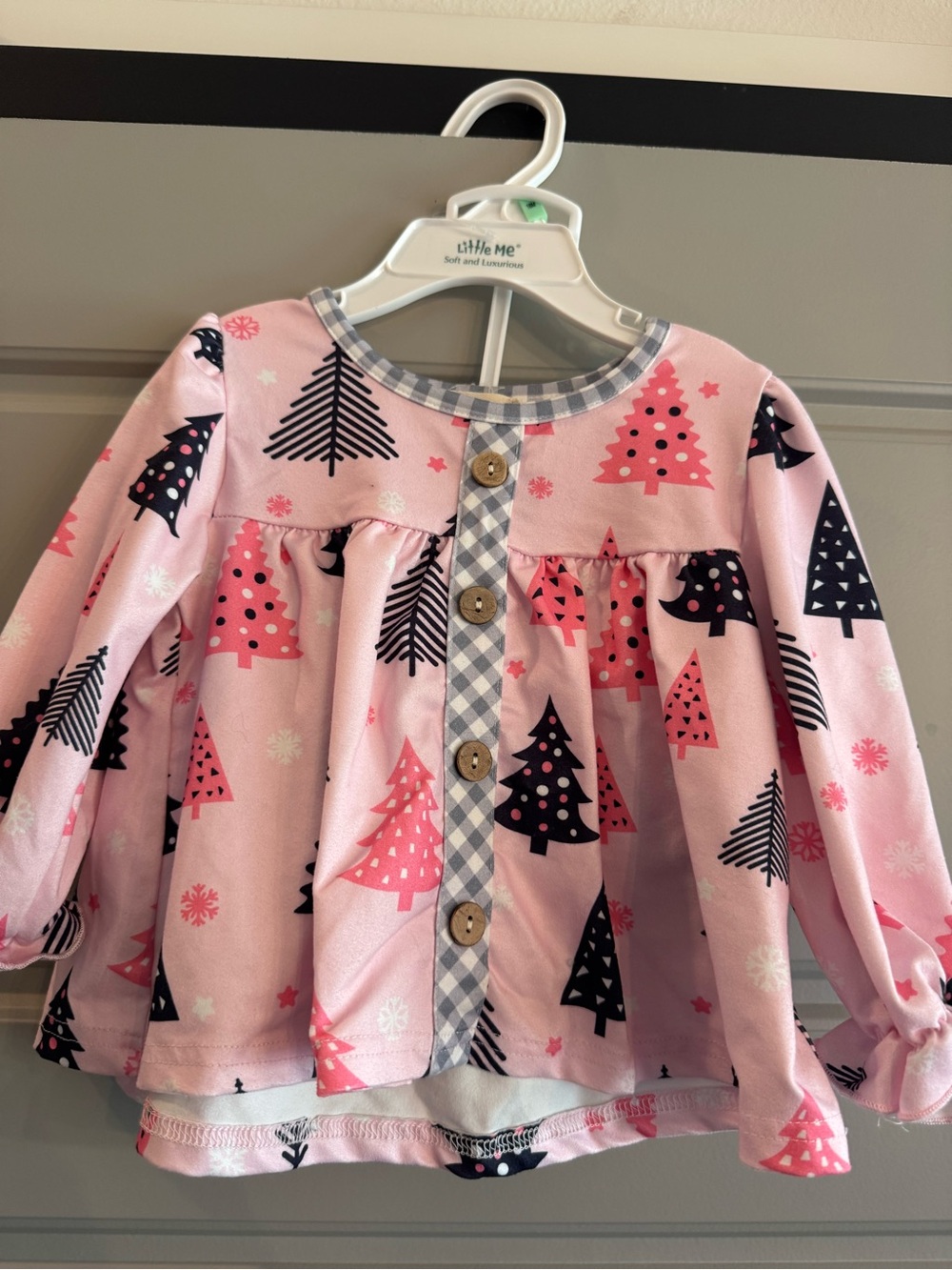 Pink Holiday Tree Button-Front Baby Top and matching bloomers